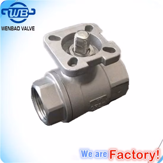 Válvula de bola de acero inoxidable Válvulas industriales roscadas 2PC Ss con válvula de flotador de almohadilla de montaje opcional